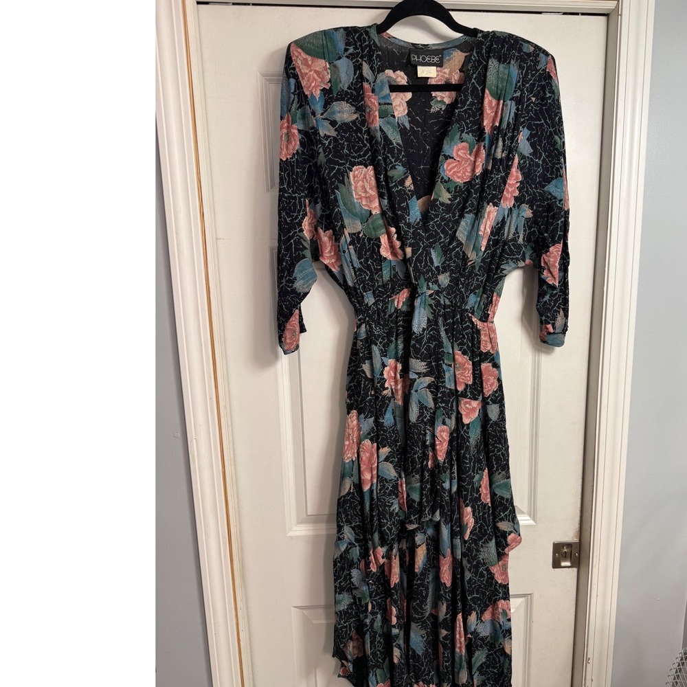 Phoebe Floral Maxi Dress Grunge Cottagecore Black Pink USA Made Sz 14‎ Layered